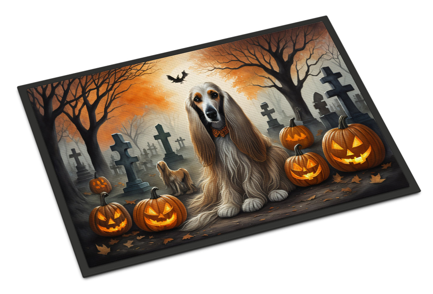 Caroline's Treasures Afghan Hound Spooky Halloween Doormat - 18x27 Decorative Floor Mat – Indoor/Outdoor Rug