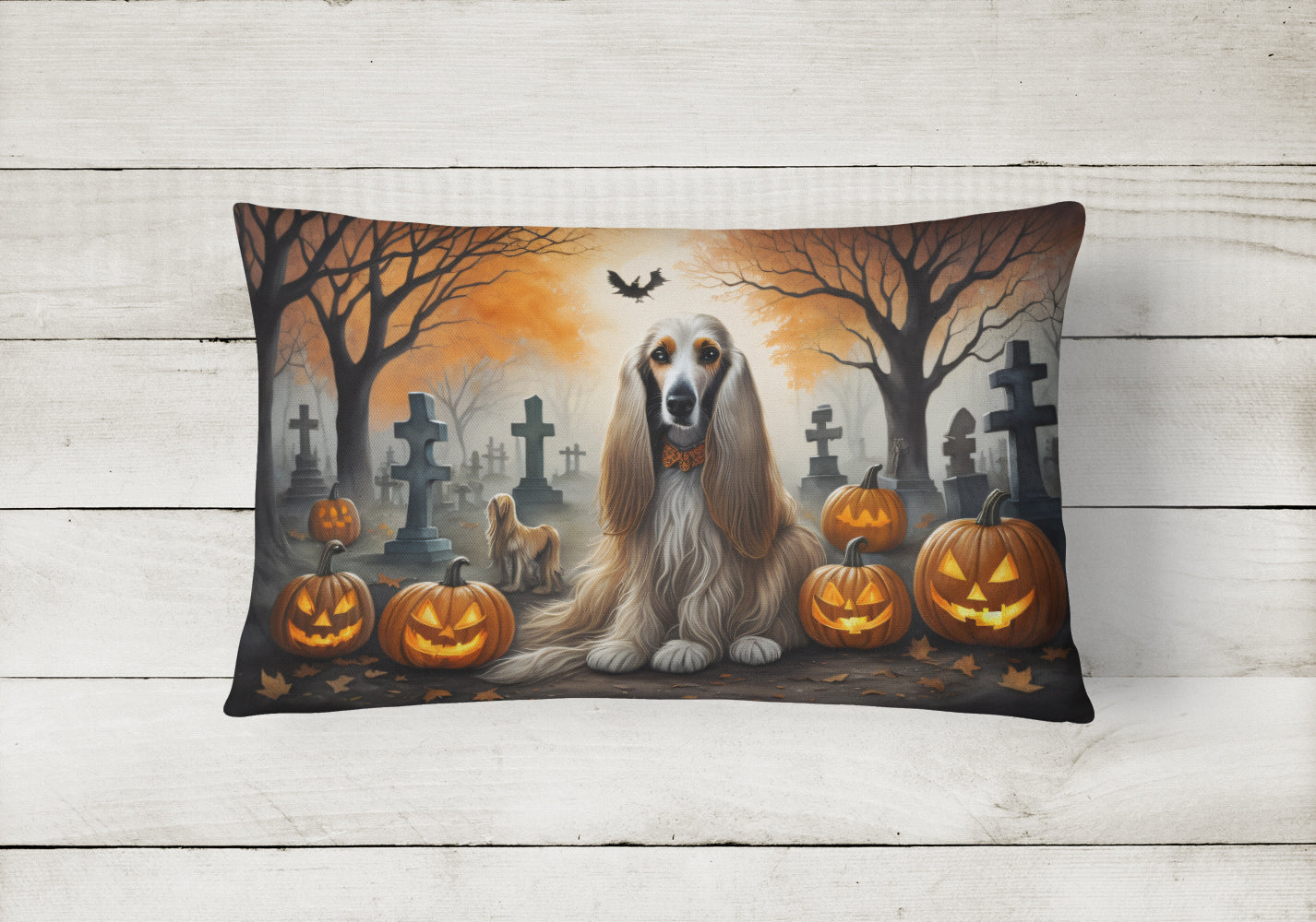 Afghan Hound Spooky Halloween Fabric Decorative Pillow