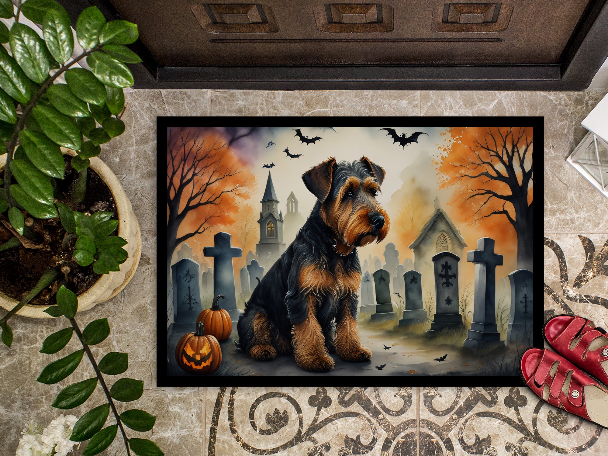 Airedale Terrier Spooky Halloween Indoor or Outdoor Mat 24x36