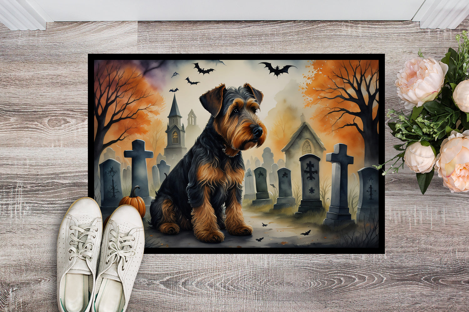 Airedale Terrier Spooky Halloween Doormat 18x27