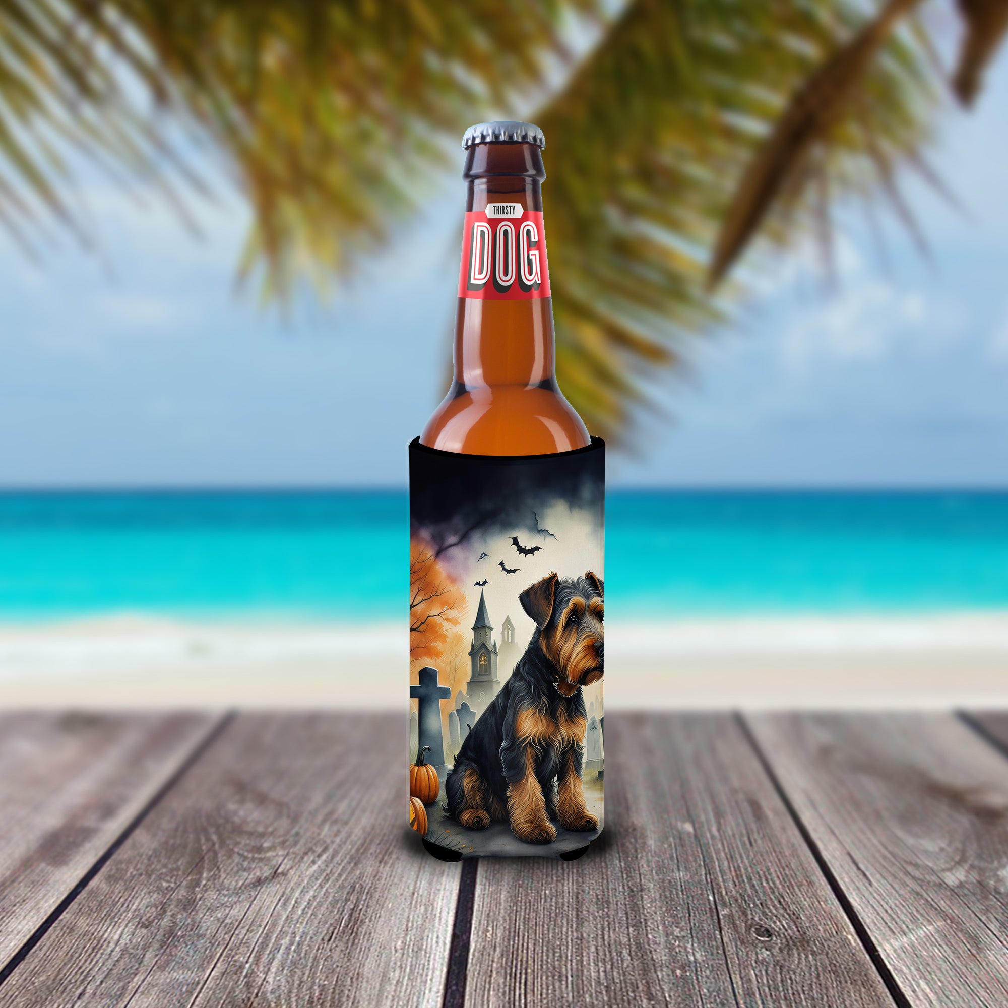 Airedale Terrier Spooky Halloween Hugger for Ultra Slim Cans