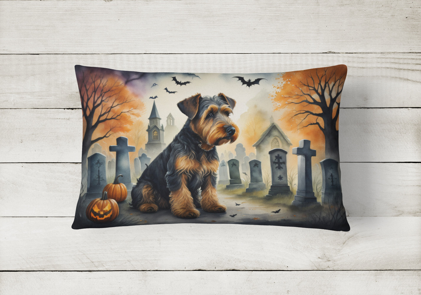 Airedale Terrier Spooky Halloween Fabric Decorative Pillow