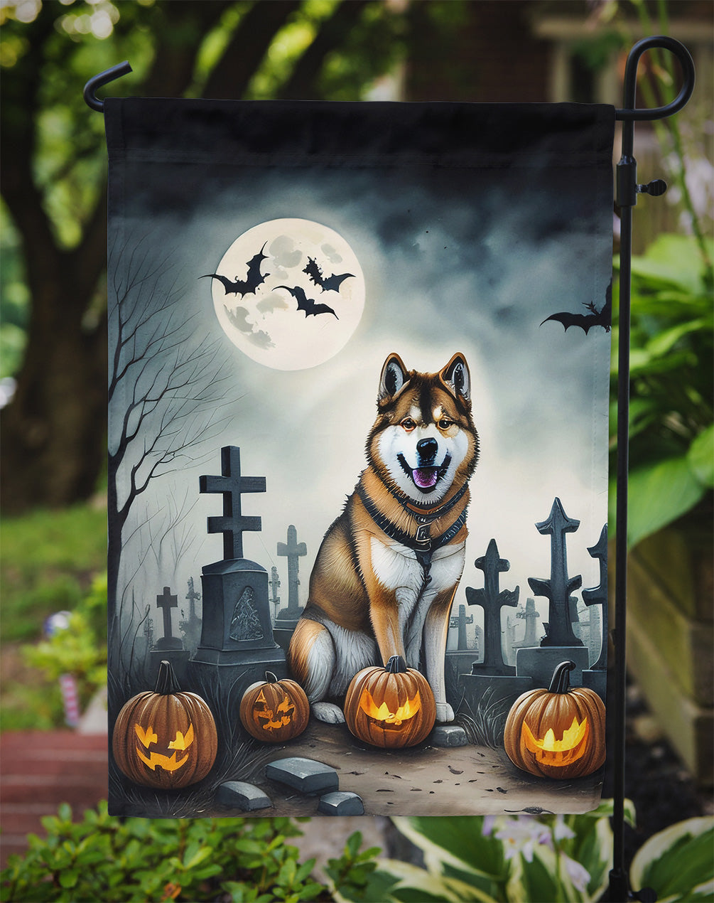 Akita Spooky Halloween Garden Flag