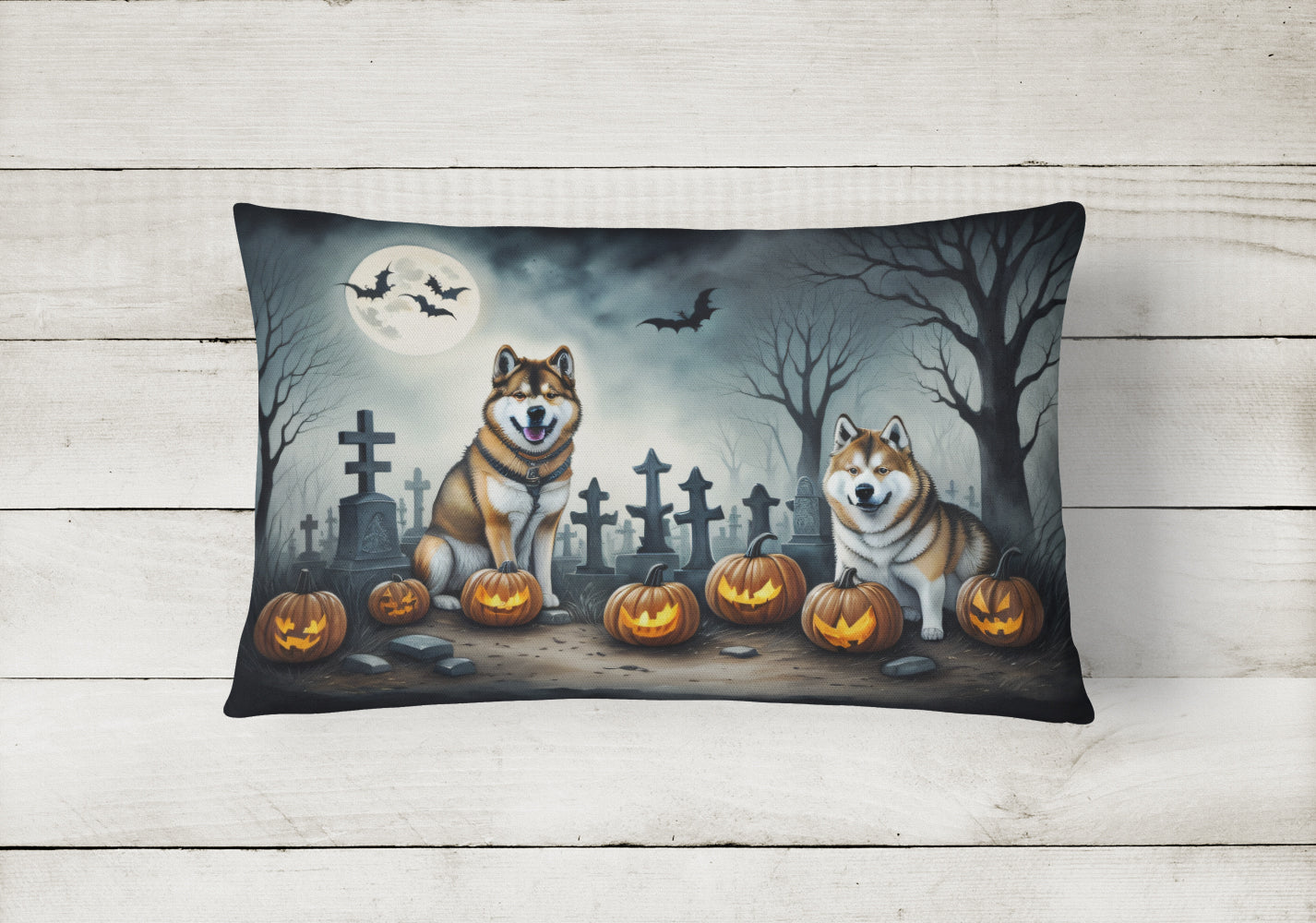 Akita Spooky Halloween Fabric Decorative Pillow