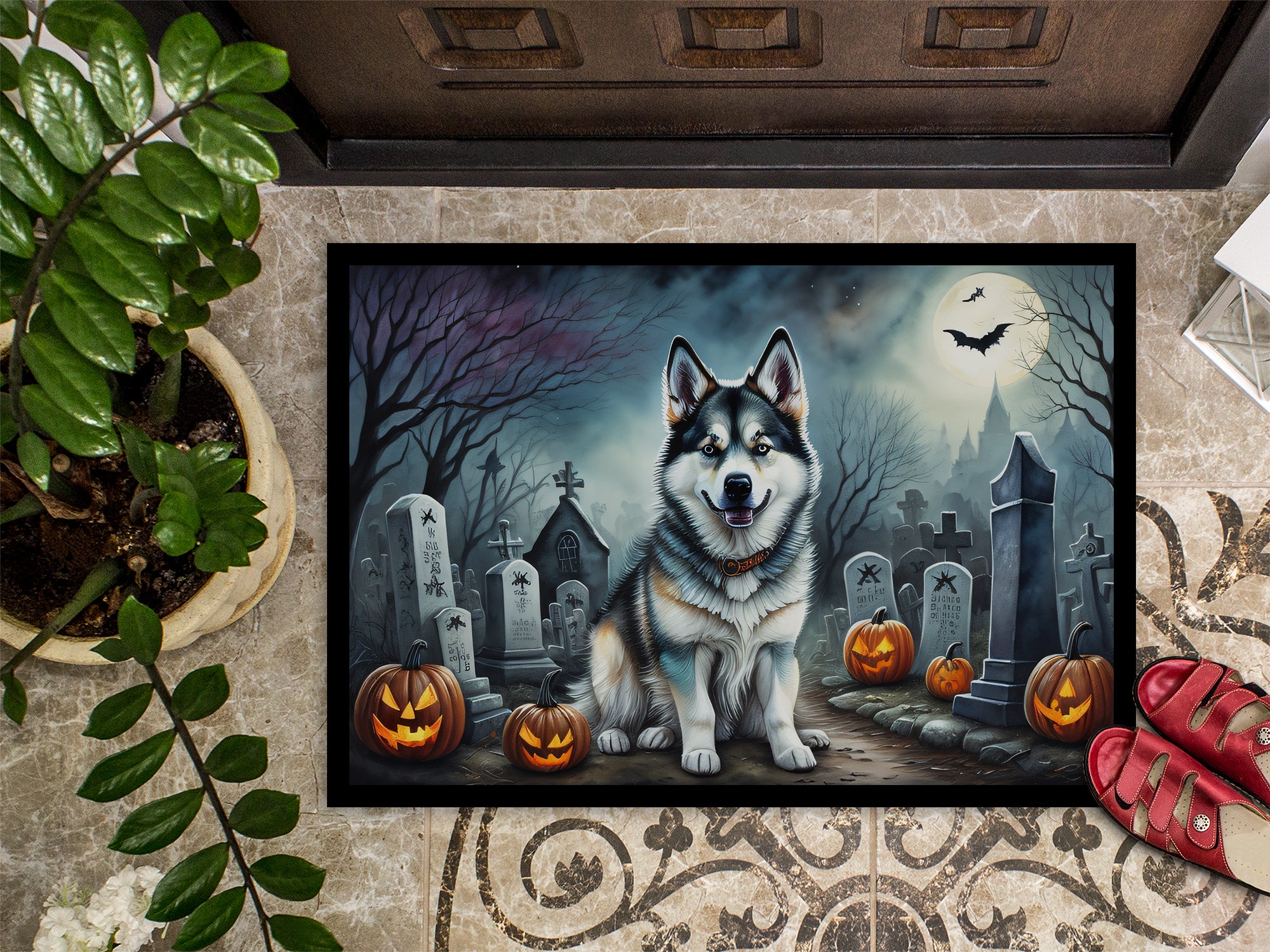 Alaskan Malamute Spooky Halloween Doormat 18x27