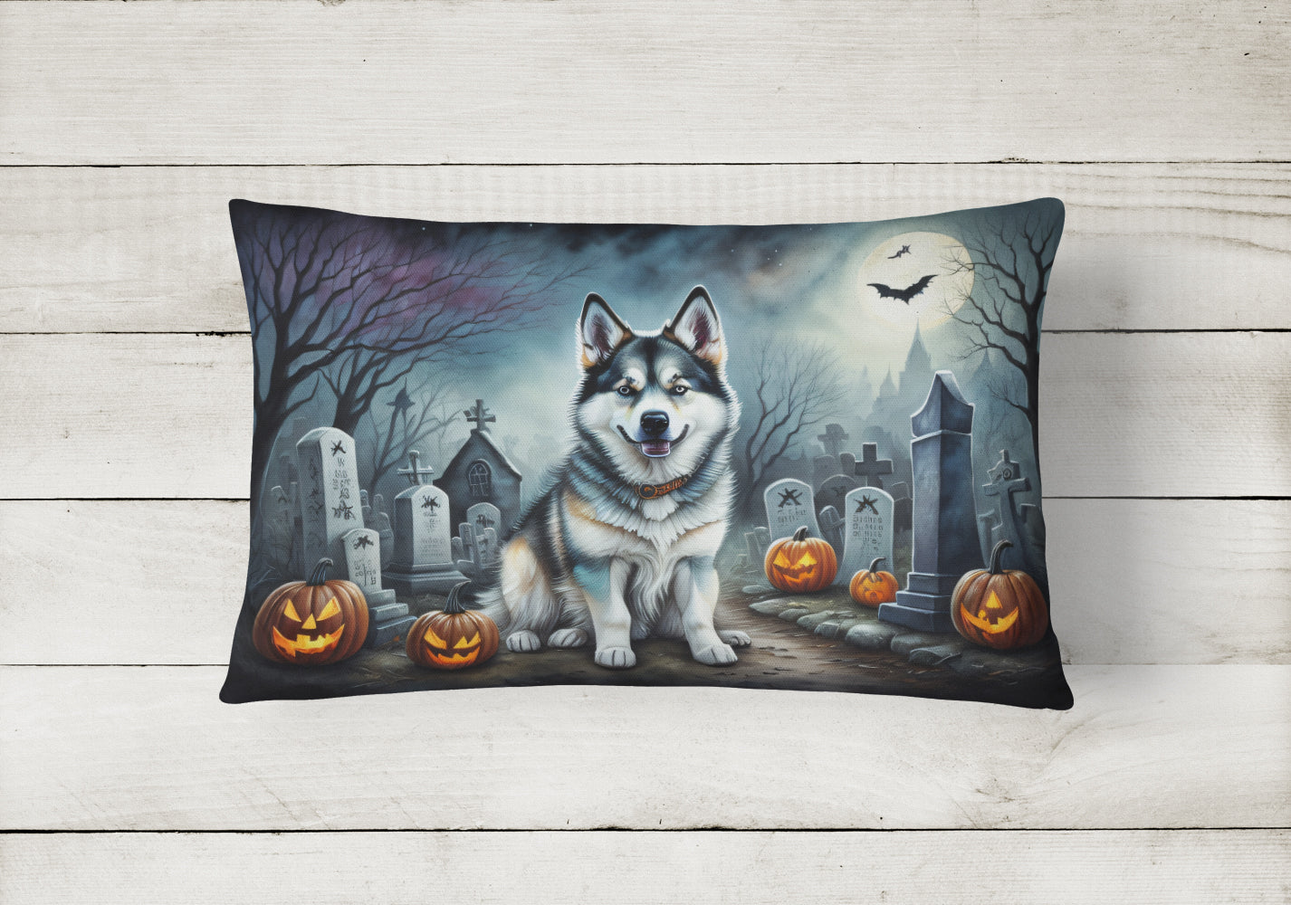 Alaskan Malamute Spooky Halloween Fabric Decorative Pillow