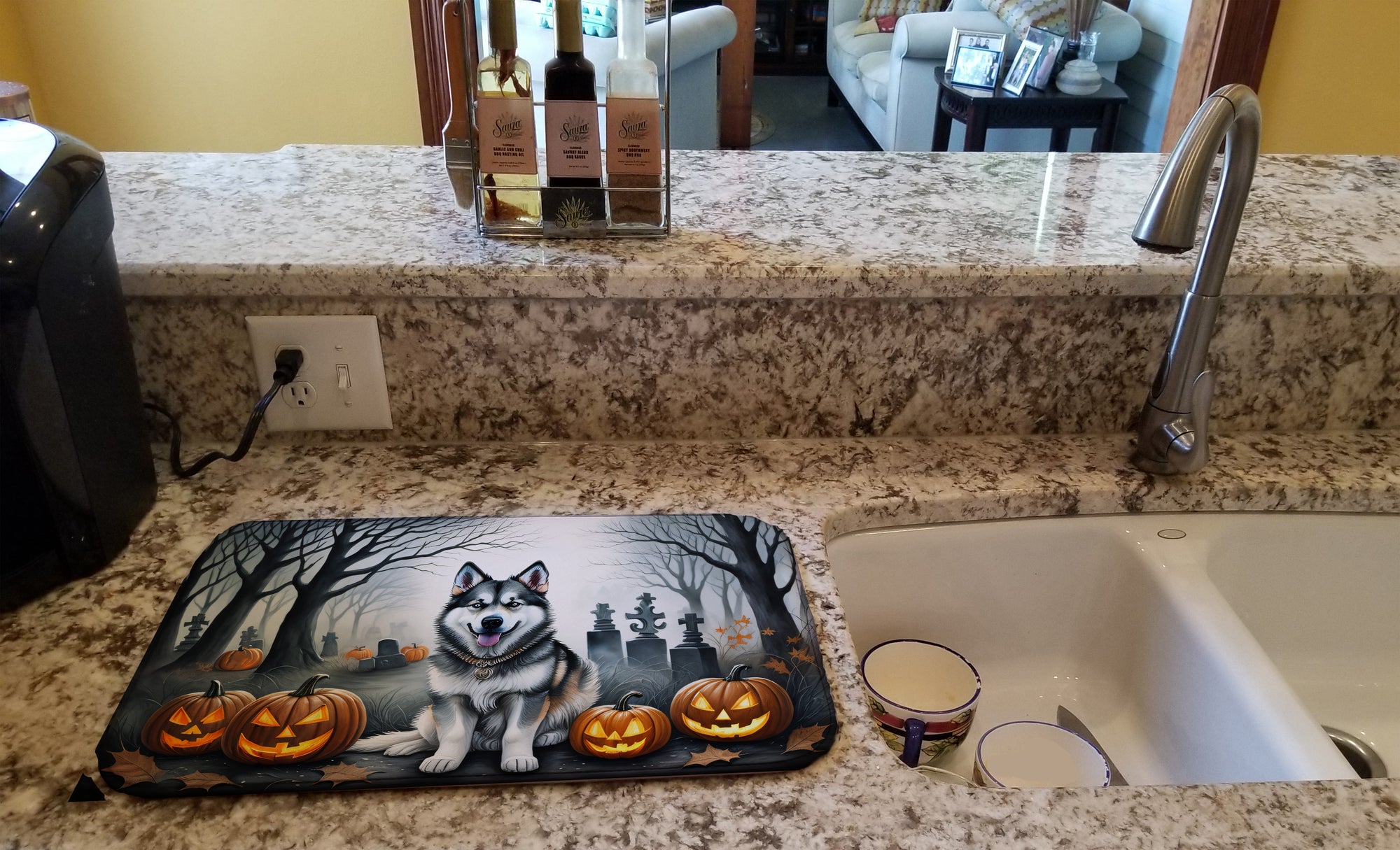 Buy this Alaskan Malamute Spooky Halloween Dish Drying Mat
