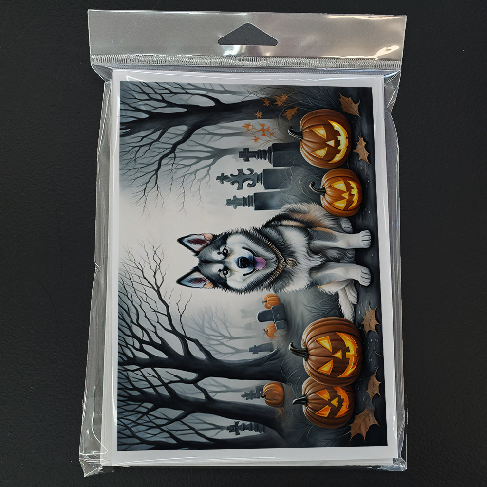 Alaskan Malamute Spooky Halloween Greeting Cards and Envelopes Pack of 8