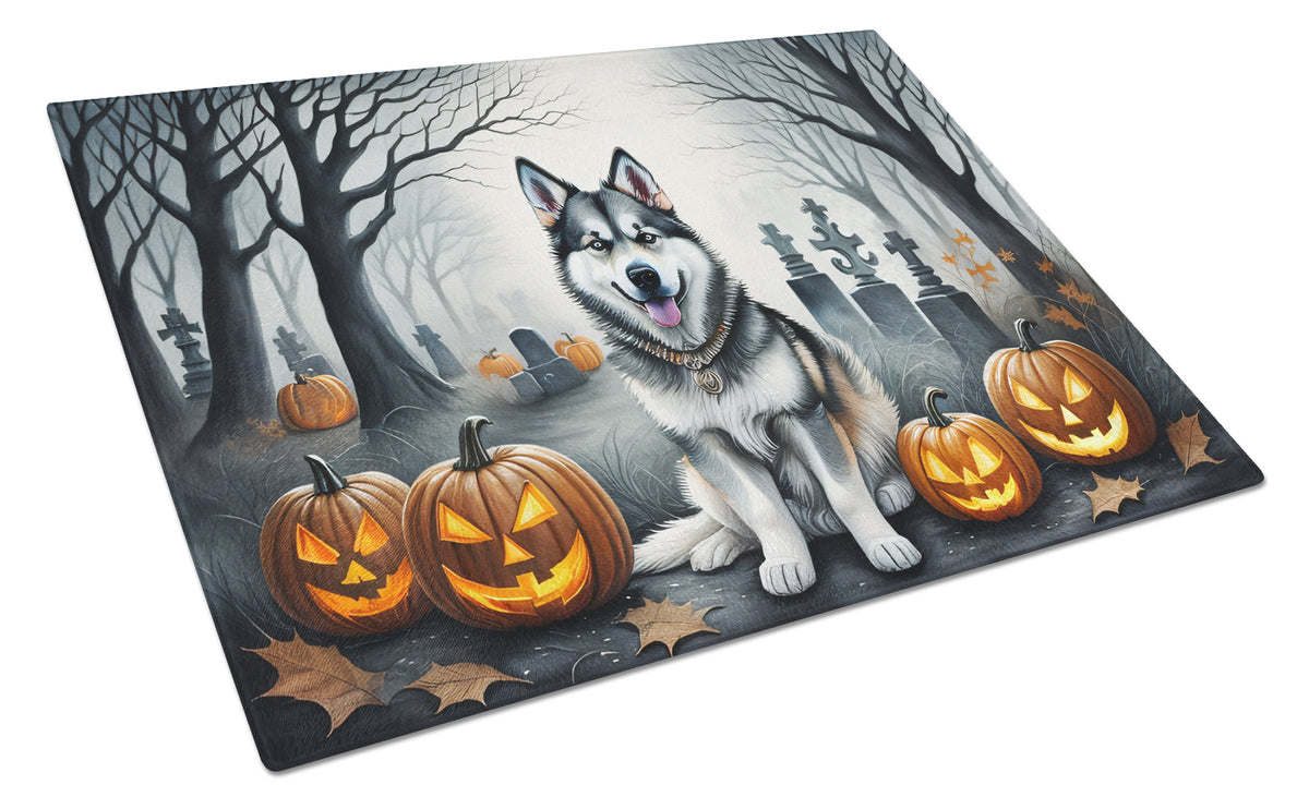 Buy this Alaskan Malamute Spooky Halloween Glass Cutting Board Large