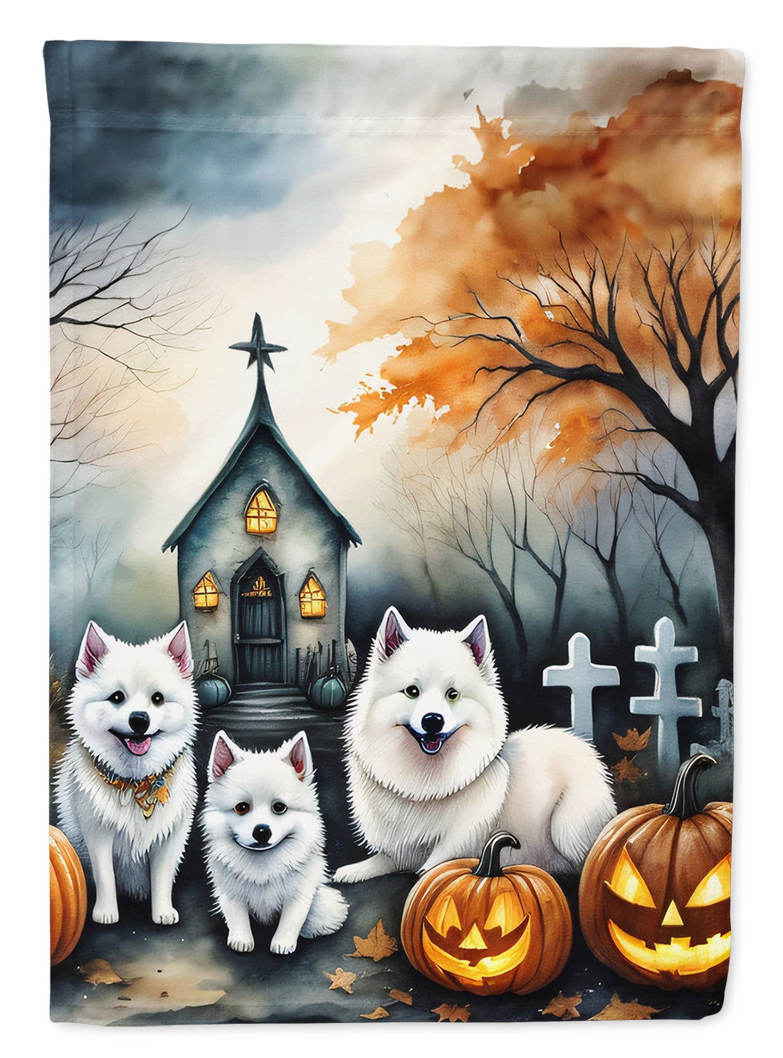 Buy this American Eskimo Spooky Halloween House Flag