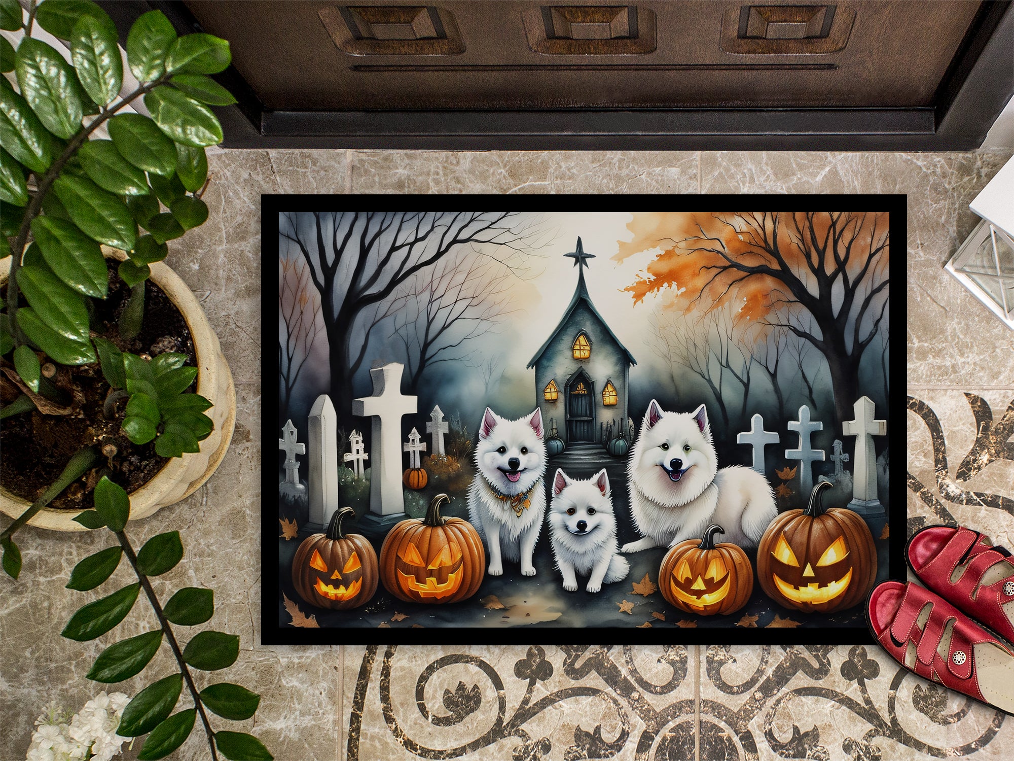American Eskimo Spooky Halloween Indoor or Outdoor Mat 24x36