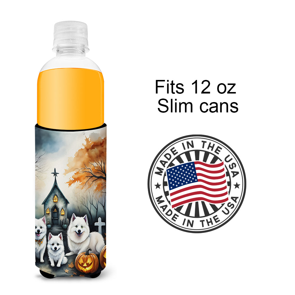 American Eskimo Spooky Halloween Hugger for Ultra Slim Cans