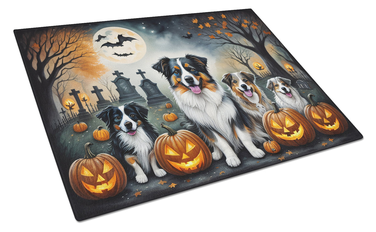 Buy this Australian Shepherd Spooky Halloween Glass Cutting Board Large