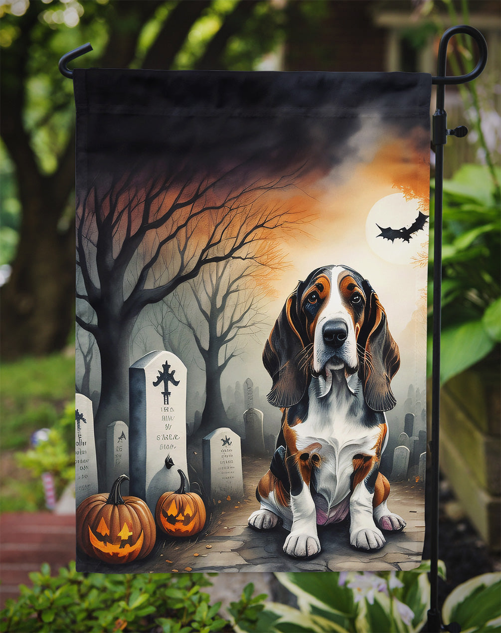 Basset Hound Spooky Halloween Garden Flag
