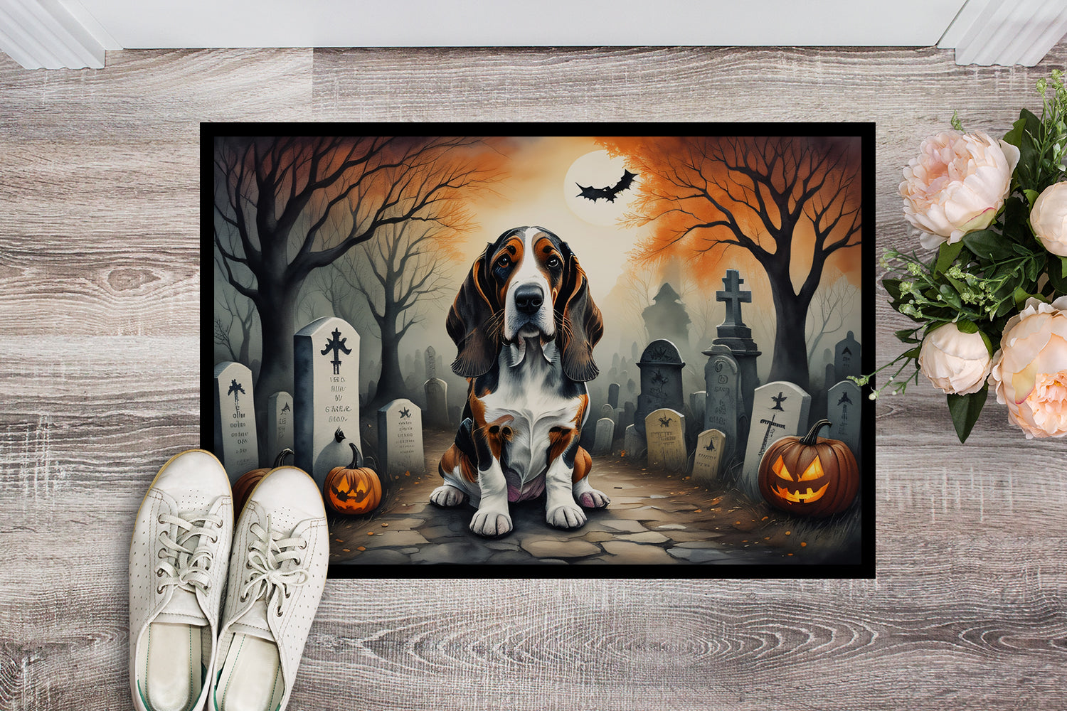 Basset Hound Spooky Halloween Indoor or Outdoor Mat 24x36