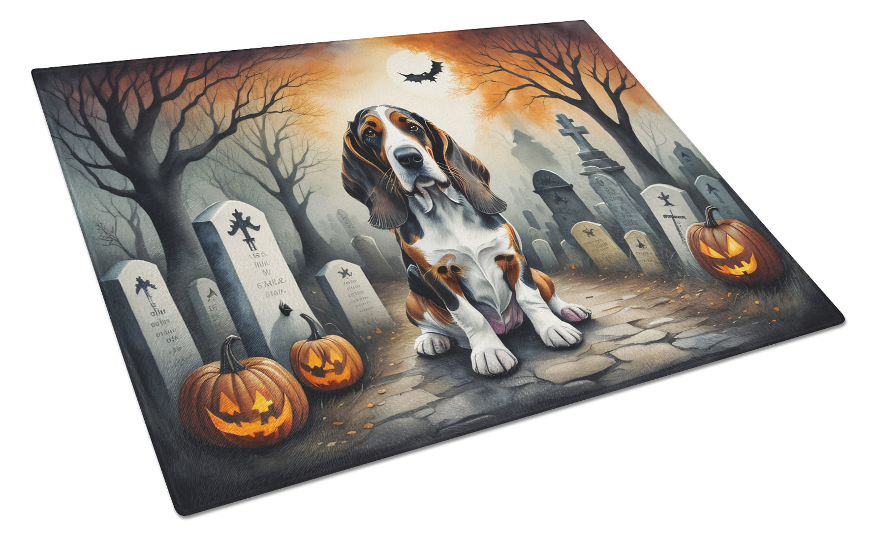 Buy this Basset Hound Spooky Halloween Glass Cutting Board Large