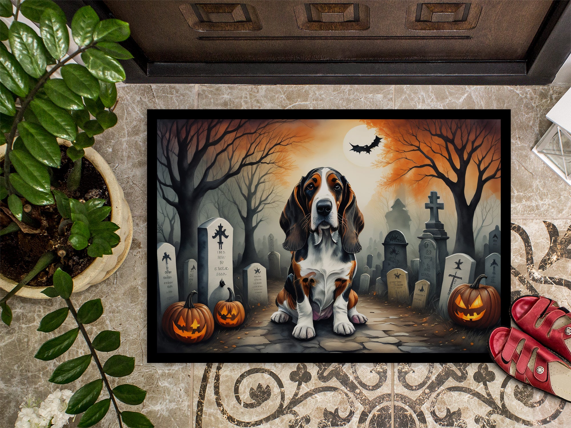 Basset Hound Spooky Halloween Doormat 18x27