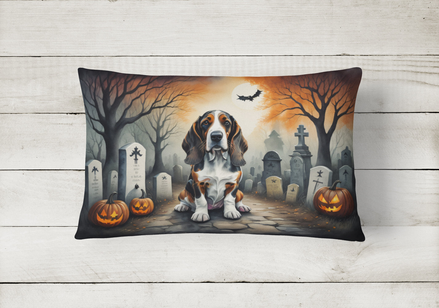 Basset Hound Spooky Halloween Fabric Decorative Pillow