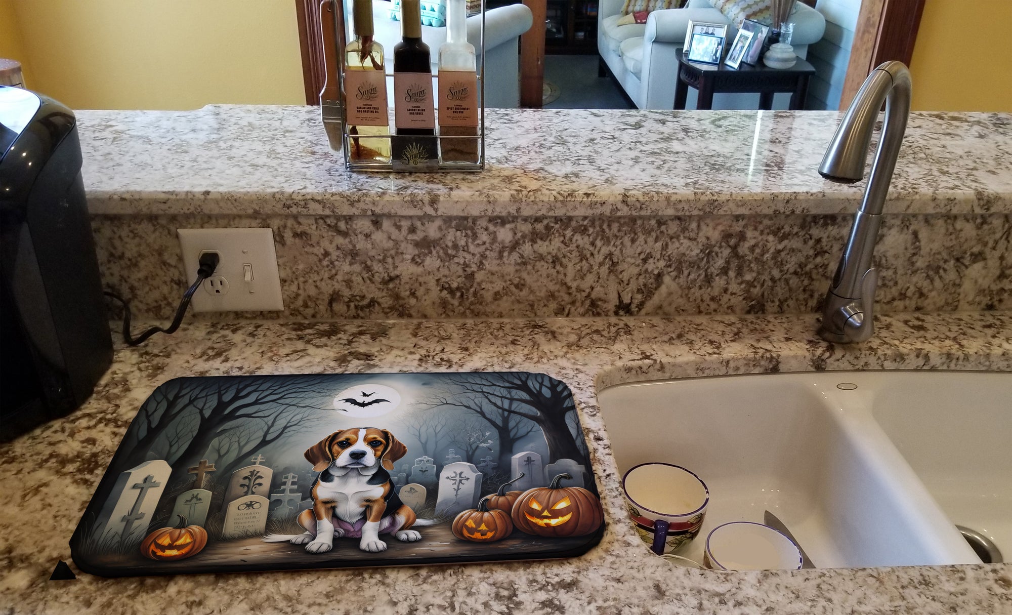 Beagle Spooky Halloween Dish Drying Mat