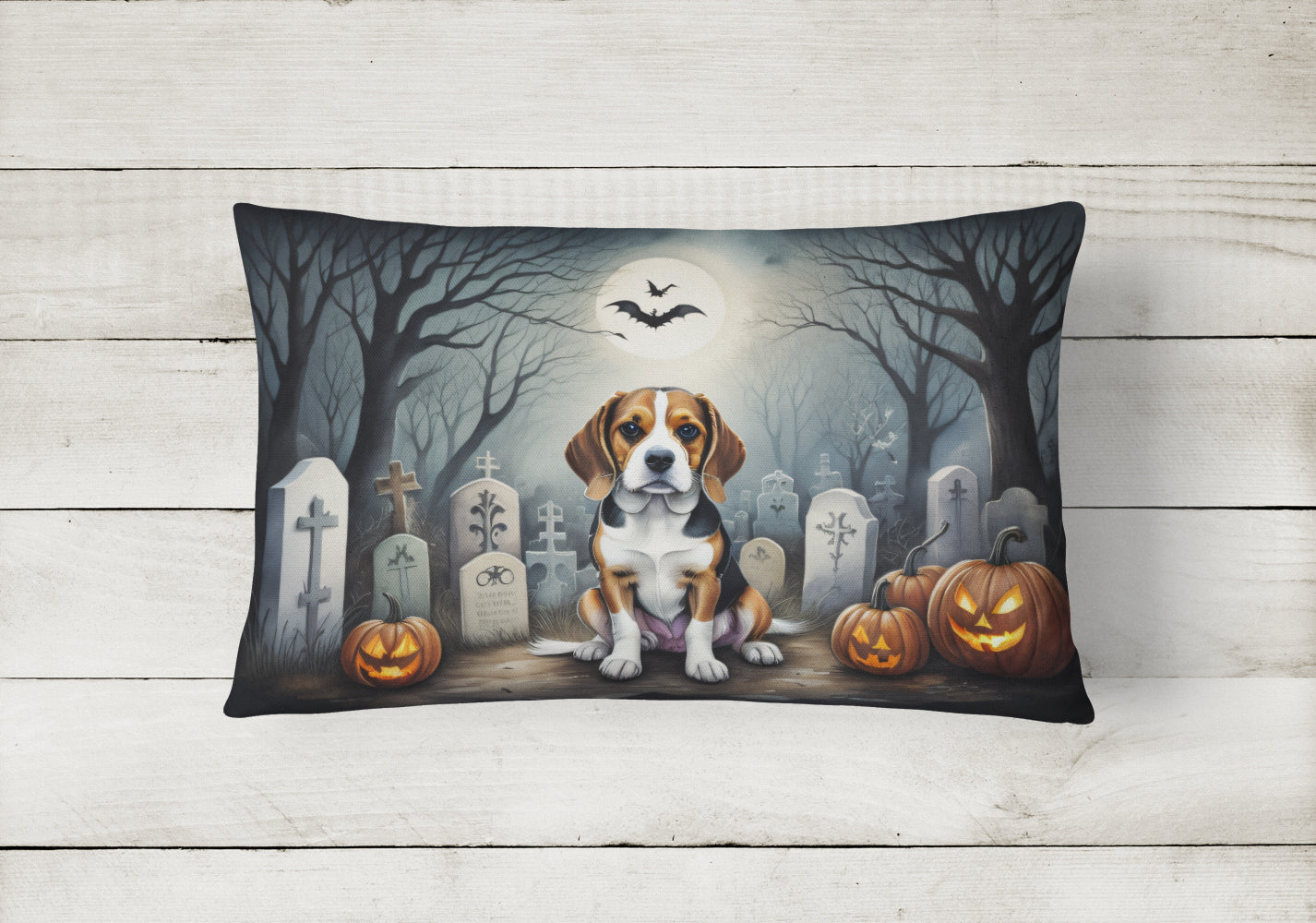 Beagle Spooky Halloween Fabric Decorative Pillow