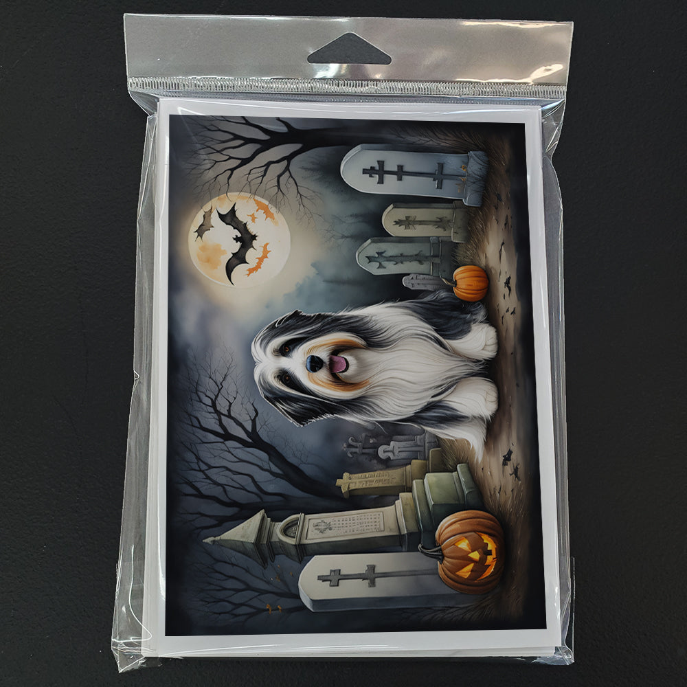 Bearded Collie Spooky Halloween Greeting Cards and Envelopes Pack of 8