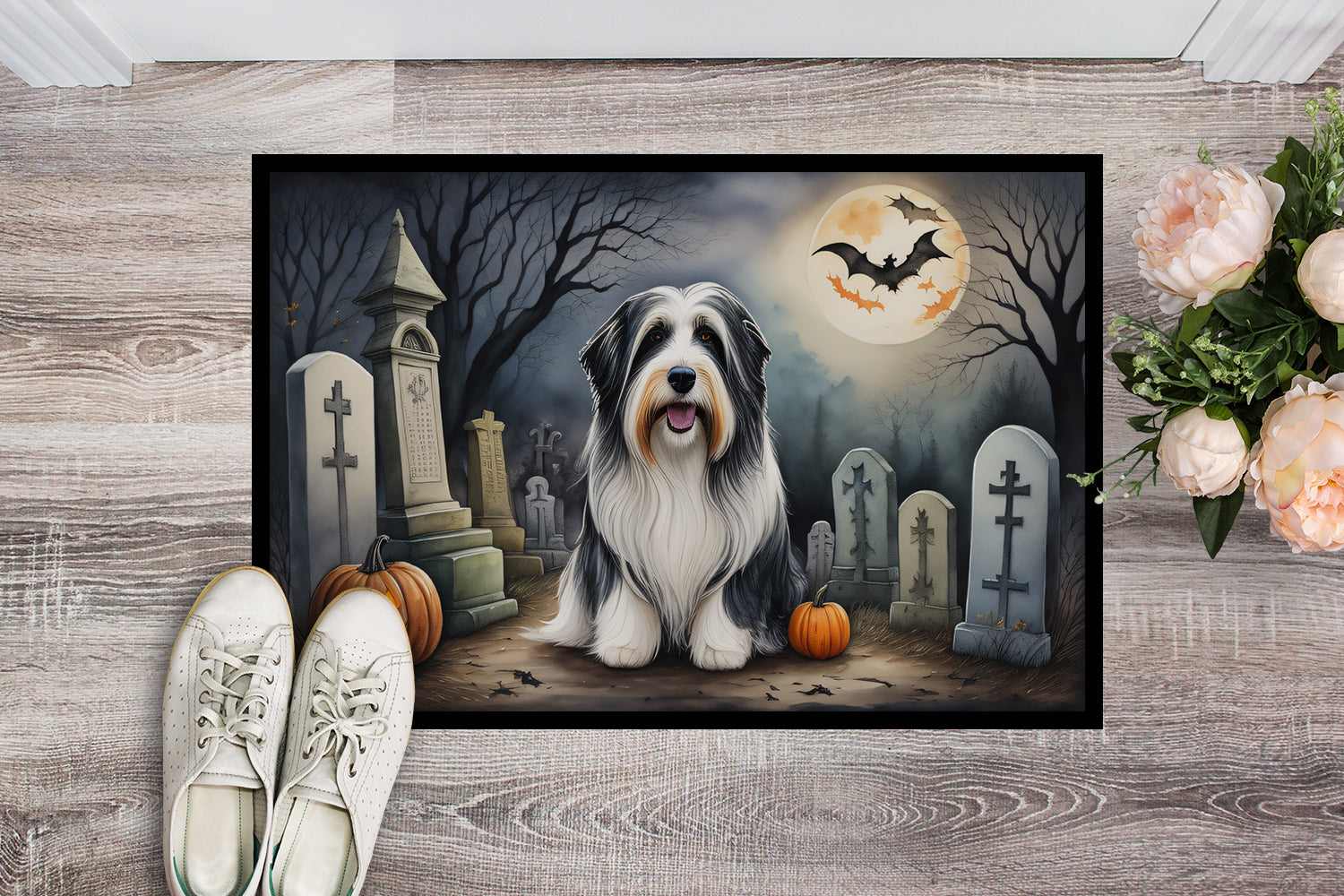 Caroline's Treasures Bearded Collie Spooky Halloween Doormat - 24x36 Decorative Floor Mat – Indoor/Outdoor Rug with Artistic Flair