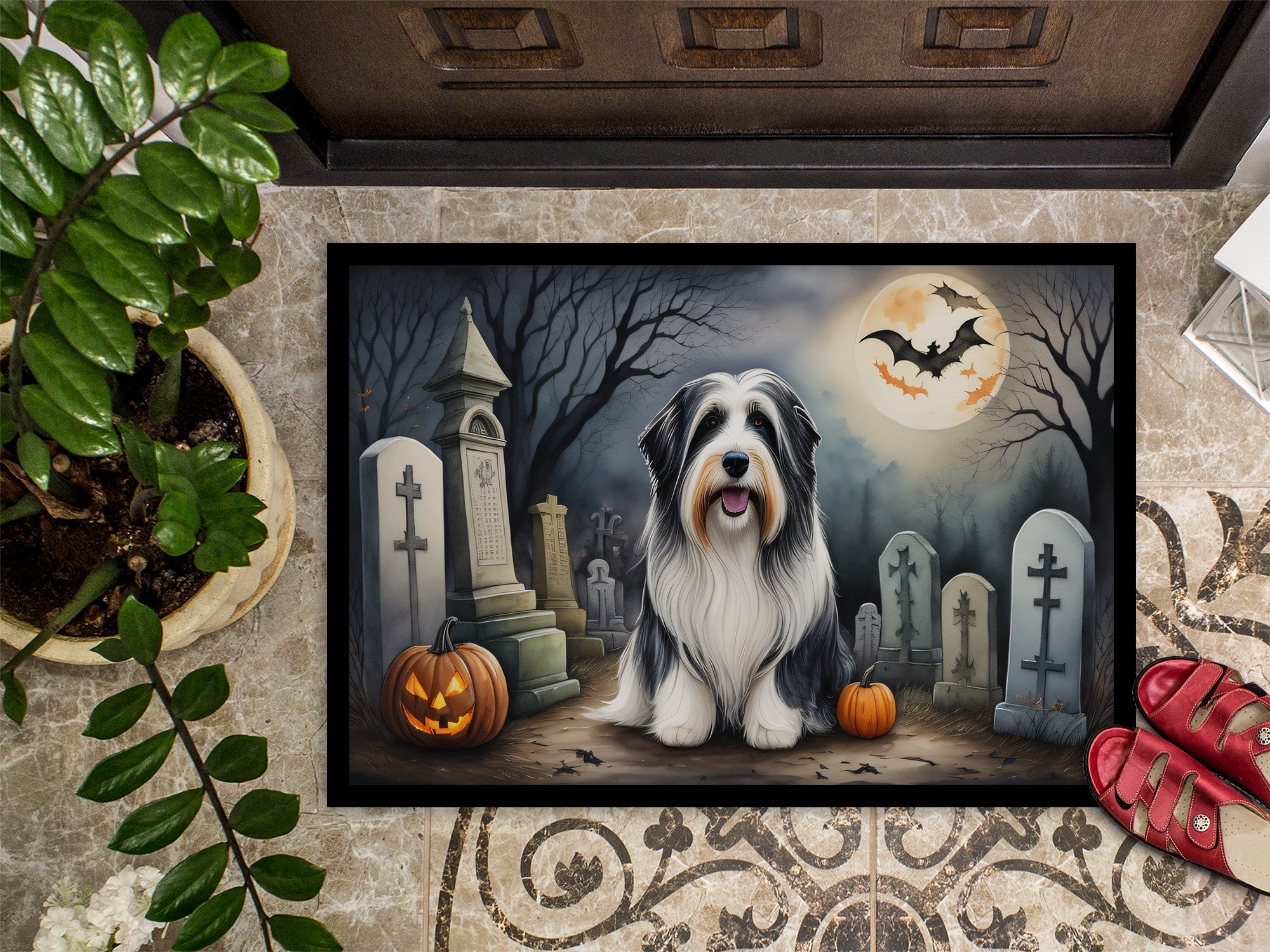 Bearded Collie Spooky Halloween Doormat 18x27