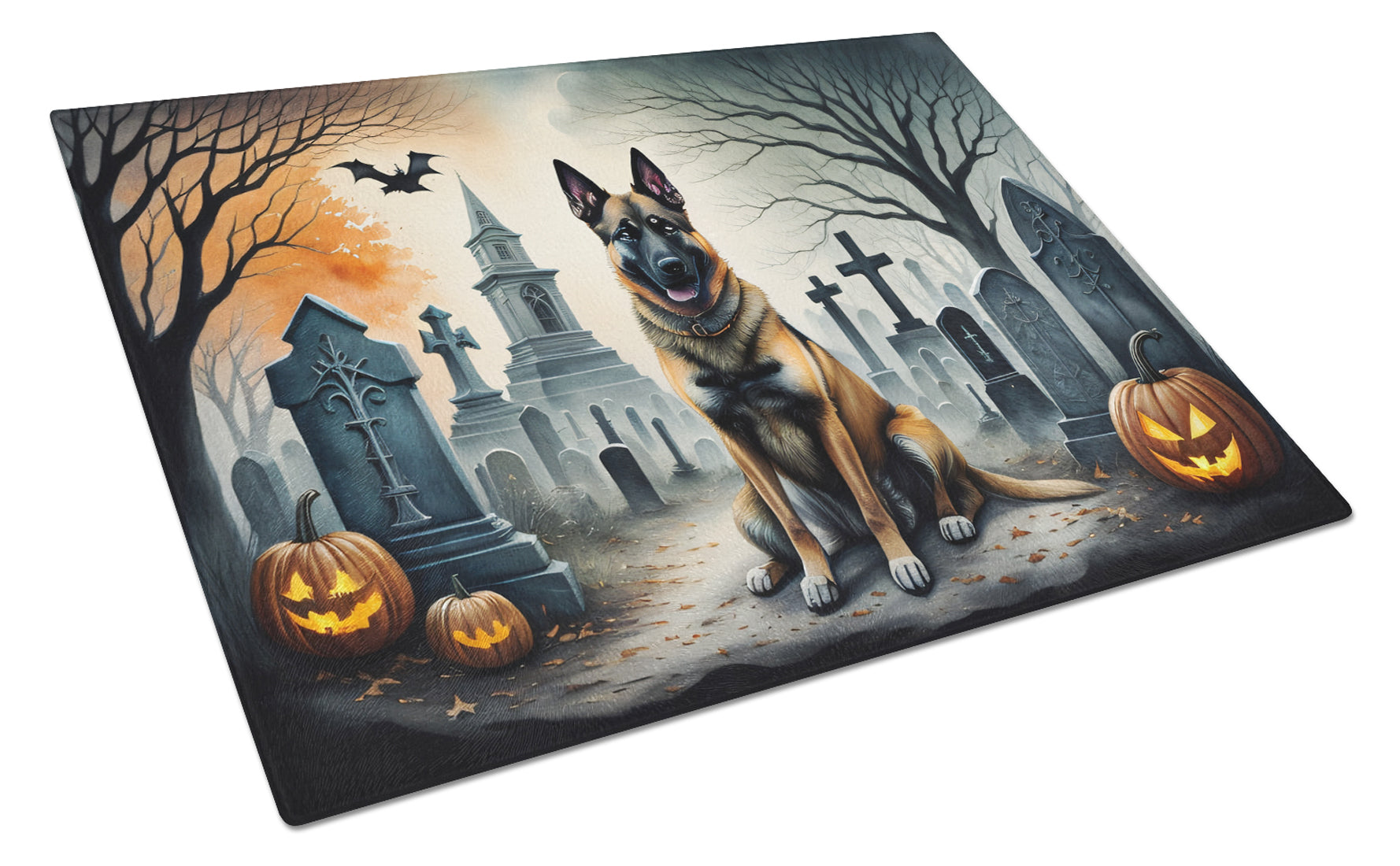 Buy this Belgian Malinois Spooky Halloween Glass Cutting Board Large