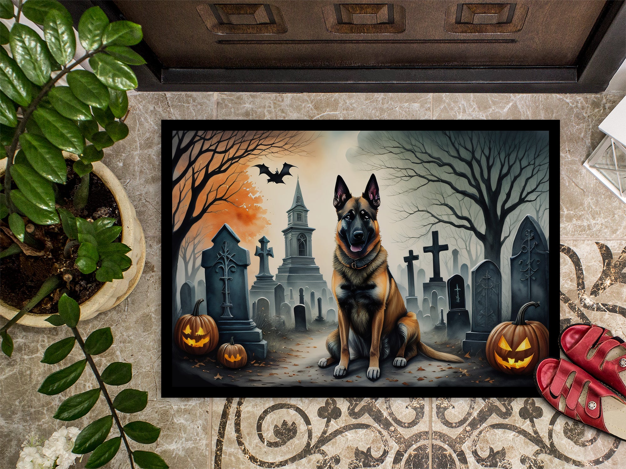 Belgian Malinois Spooky Halloween Doormat 18x27