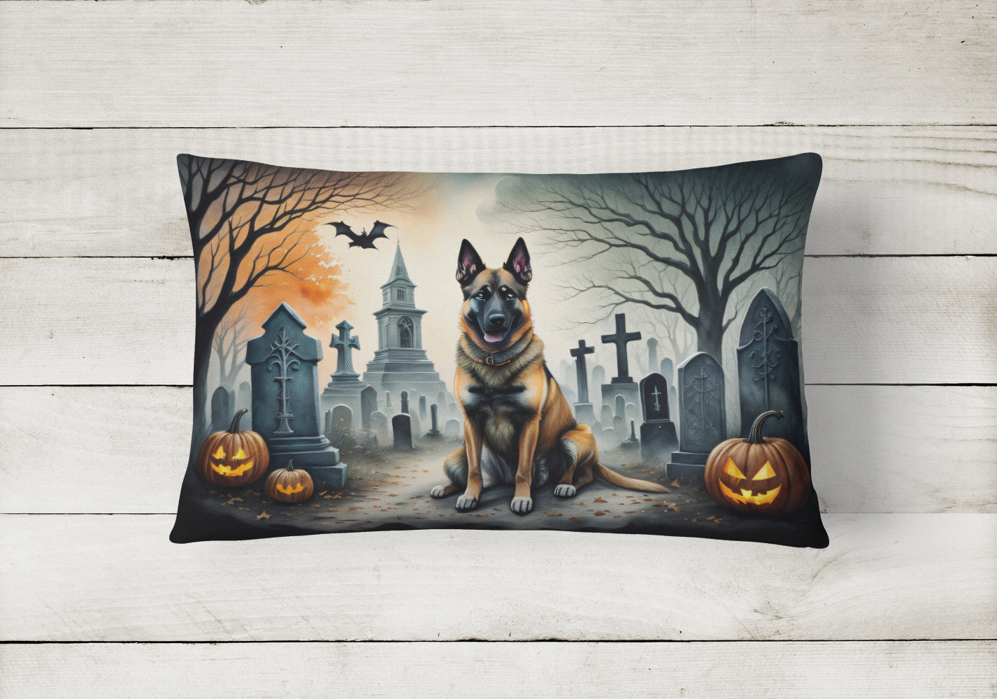 Belgian Malinois Spooky Halloween Fabric Decorative Pillow