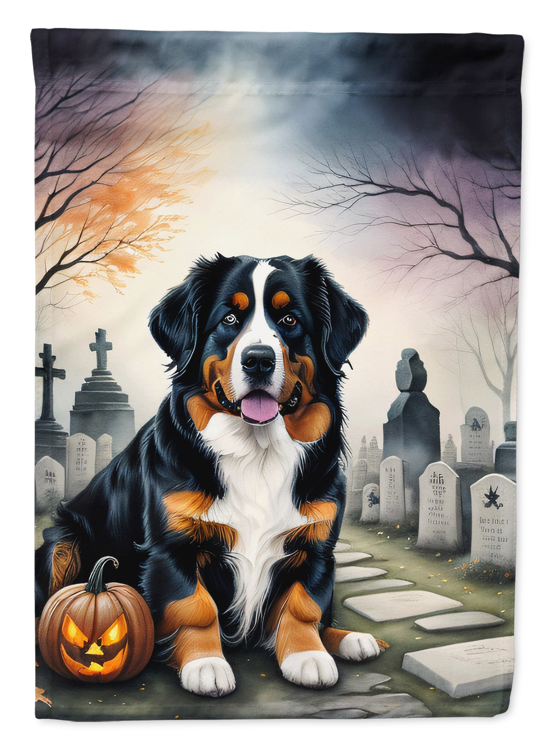 Buy this Bernese Mountain Dog Spooky Halloween House Flag