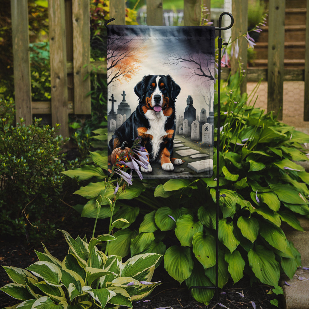 Caroline's Treasures Bernese Mountain Dog Spooky Halloween Garden Flag – Dog in Cemetery Scene