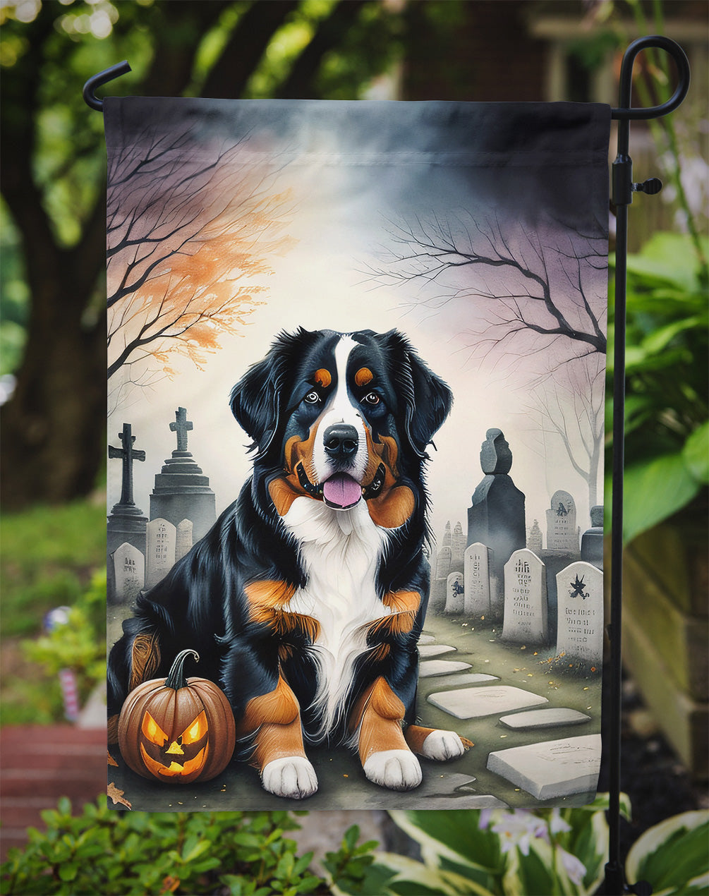 Bernese Mountain Dog Spooky Halloween Garden Flag