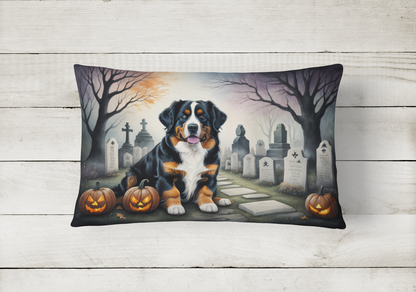 Bernese Mountain Dog Spooky Halloween Fabric Decorative Pillow
