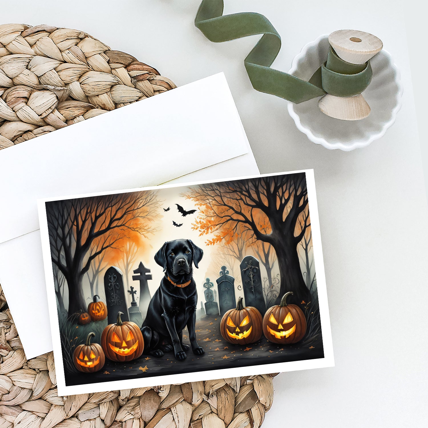 Black Labrador Retriever Spooky Halloween Greeting Cards and Envelopes Pack of 8