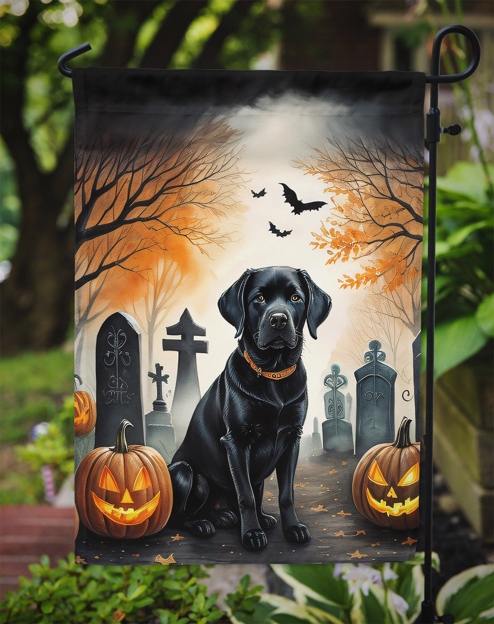 Black Labrador Retriever Spooky Halloween Garden Flag