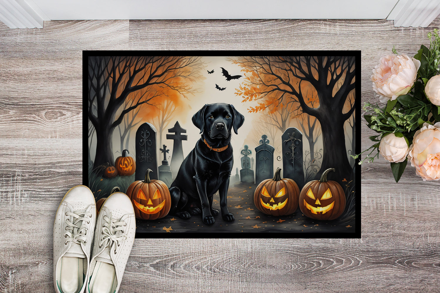 Black Labrador Retriever Spooky Halloween Indoor or Outdoor Mat 24x36