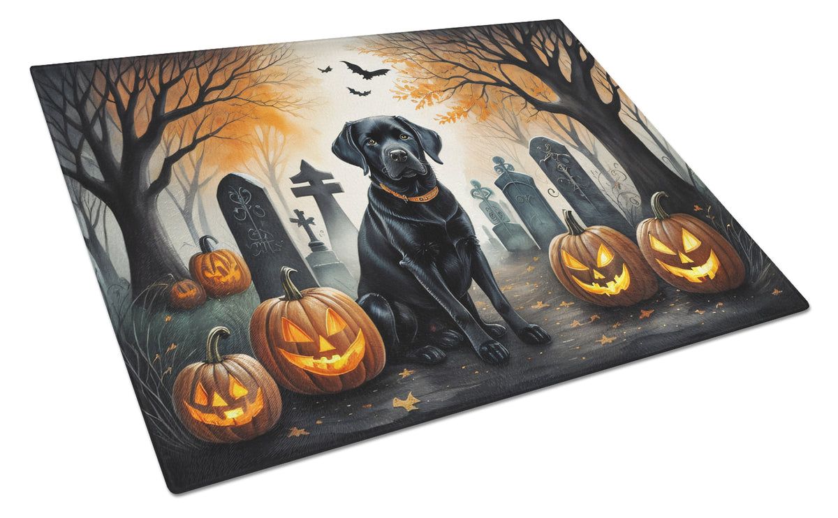 Buy this Black Labrador Retriever Spooky Halloween Glass Cutting Board Large