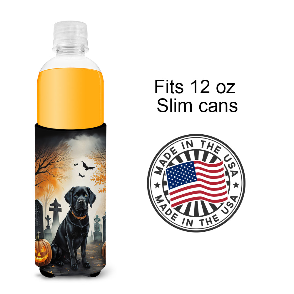 Black Labrador Retriever Spooky Halloween Hugger for Ultra Slim Cans