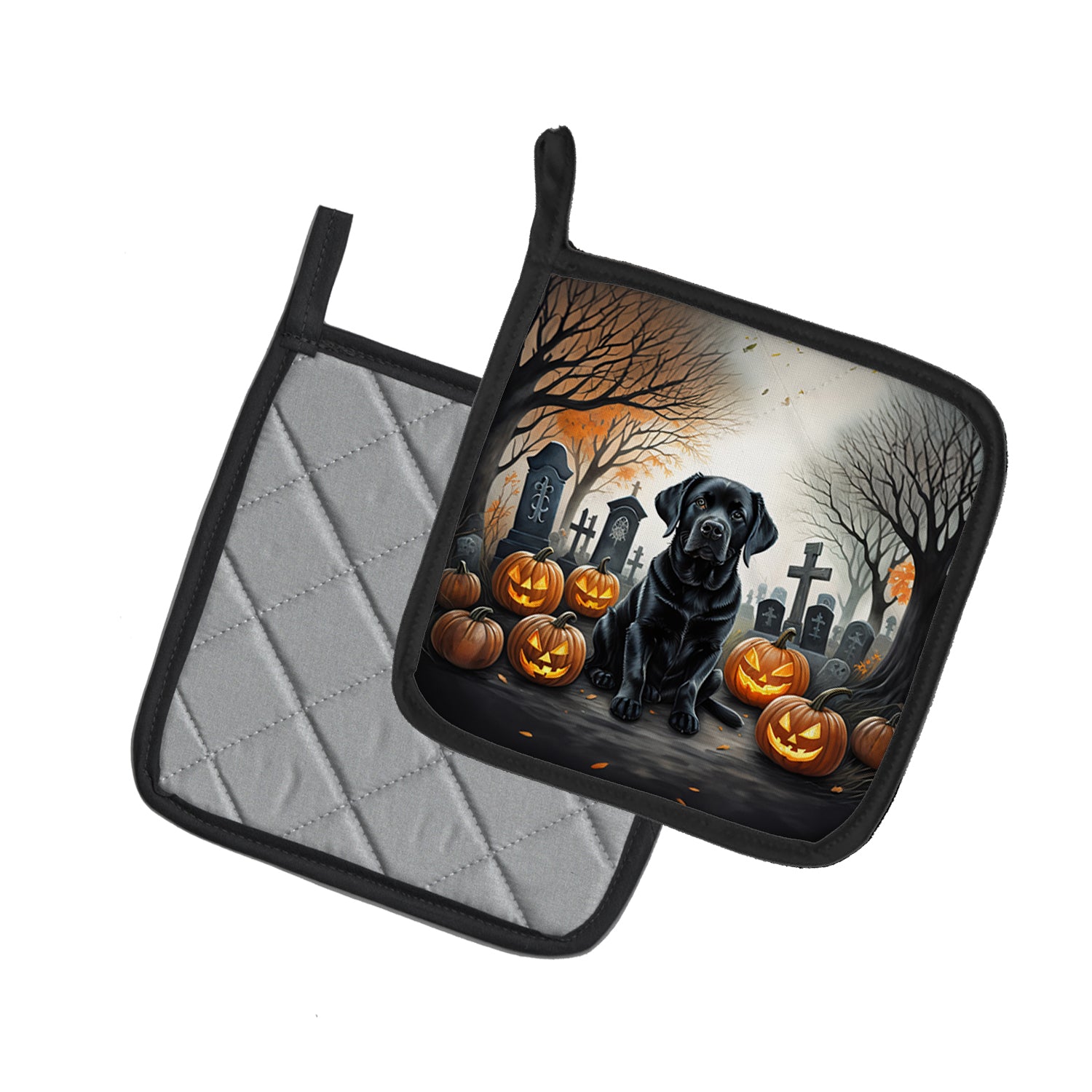 Black Labrador Retriever Spooky Halloween Pair of Pot Holders