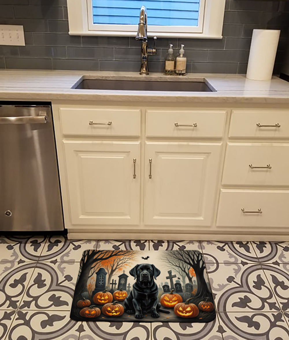 Black Labrador Retriever Spooky Halloween Memory Foam Kitchen Mat