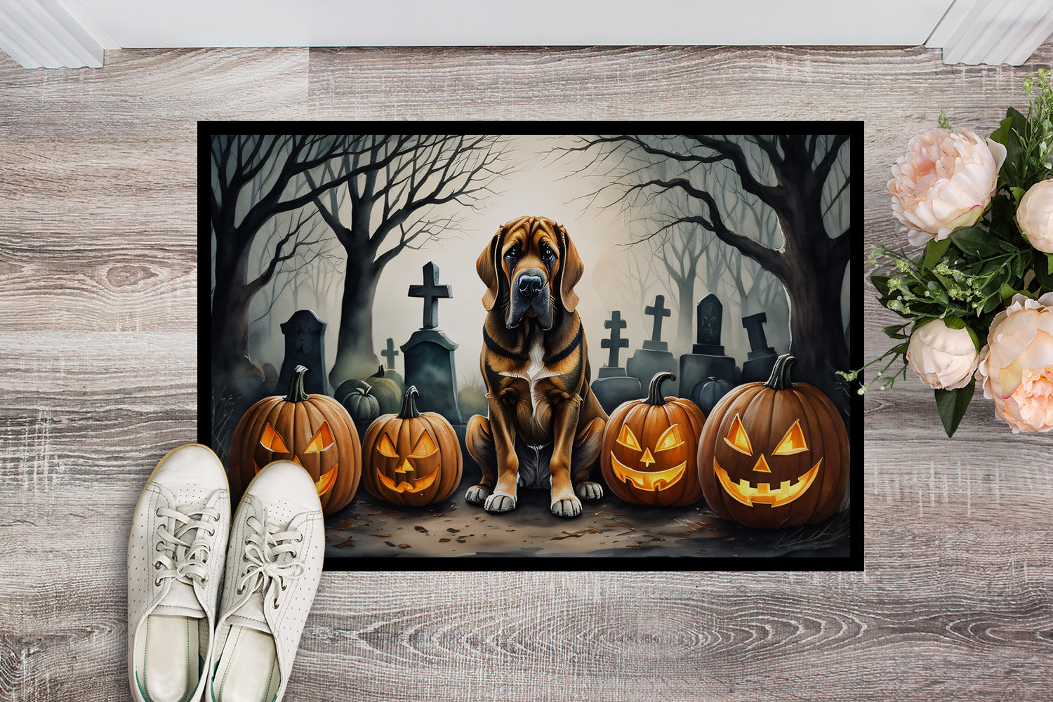 Bloodhound Spooky Halloween Doormat 18x27