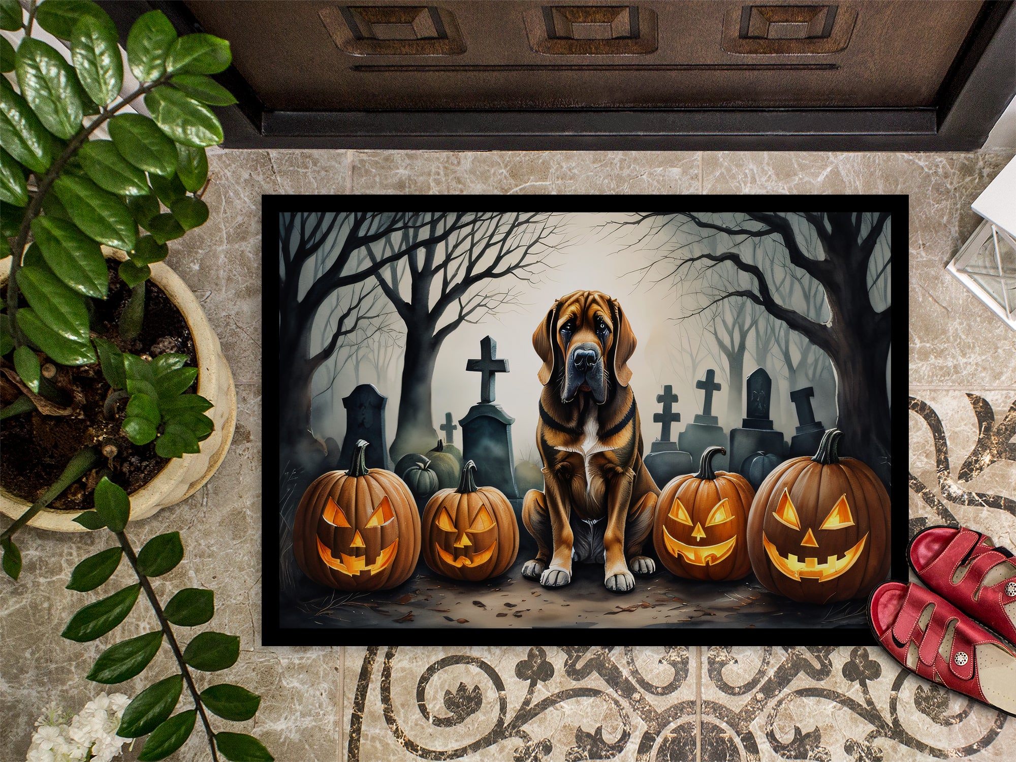 Bloodhound Spooky Halloween Doormat 18x27