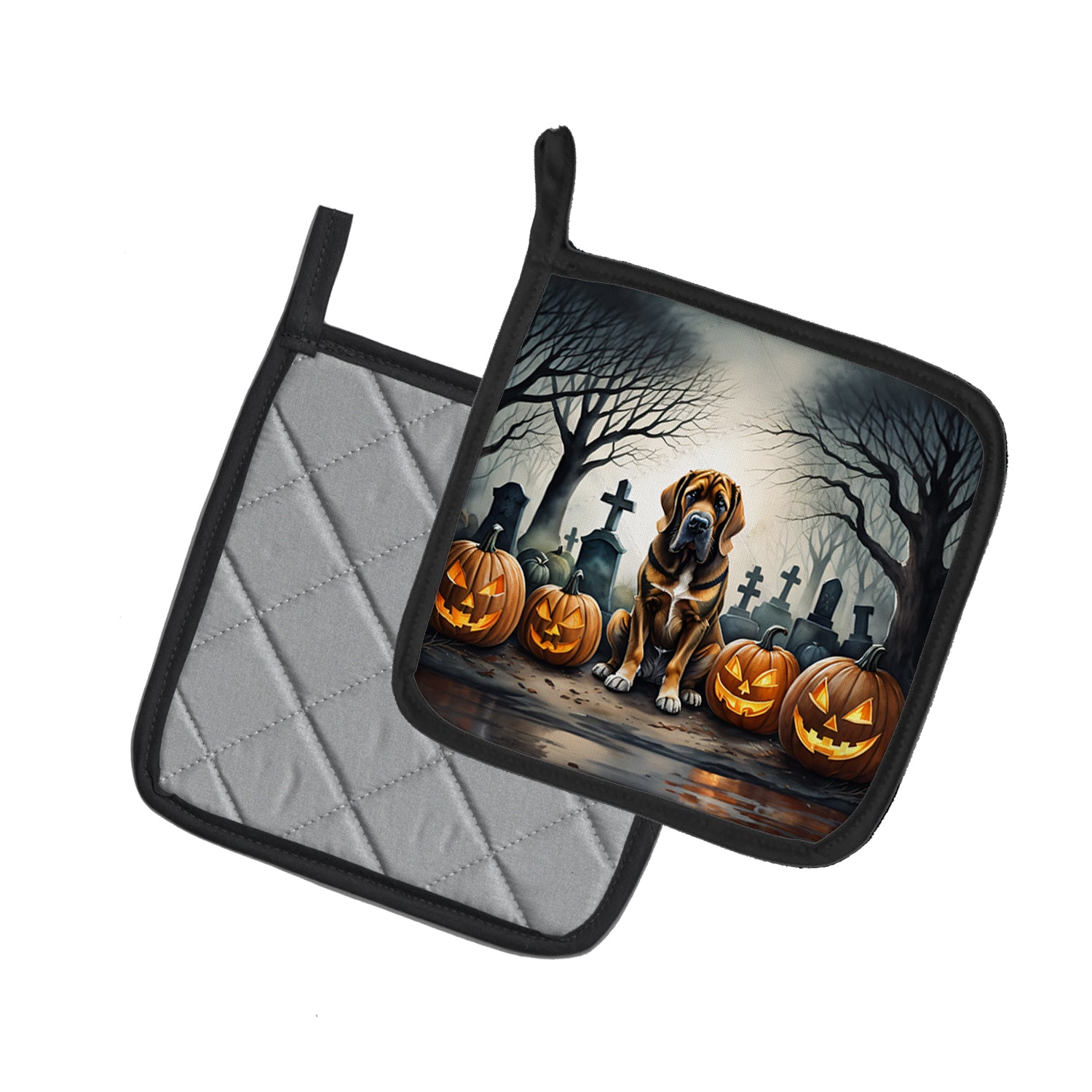 Bloodhound Spooky Halloween Pair of Pot Holders