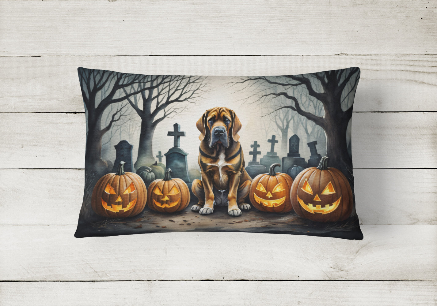 Bloodhound Spooky Halloween Fabric Decorative Pillow