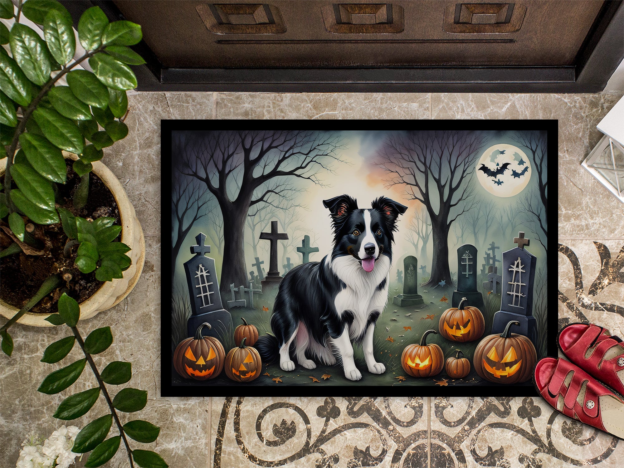 Border Collie Spooky Halloween Indoor or Outdoor Mat 24x36