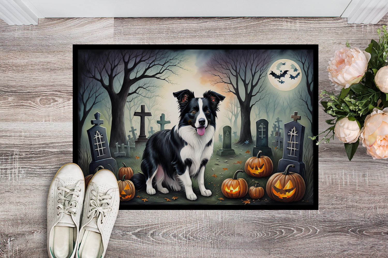 Border Collie Spooky Halloween Doormat 18x27