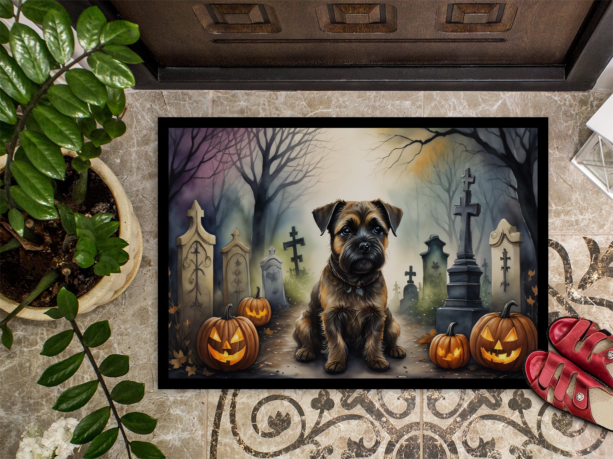 Border Terrier Spooky Halloween Doormat 18x27