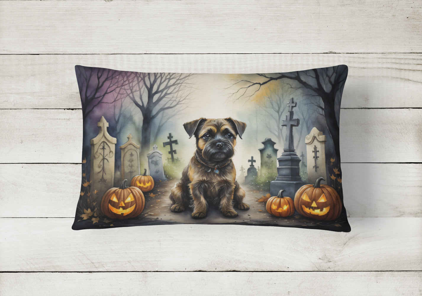 Border Terrier Spooky Halloween Fabric Decorative Pillow
