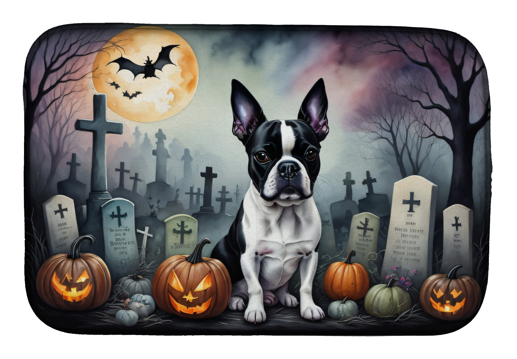 Buy this Boston Terrier Spooky Halloween Dish Drying Mat